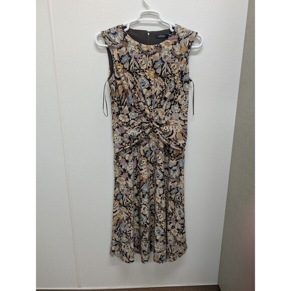 Ralph Lauren Dresses & Skirts - NWOT Ralph Lauren 10 Floral Twist Front Brown Beige Floral Jersey Dress Career